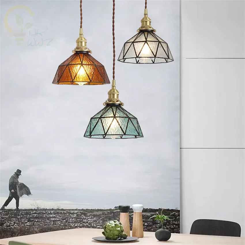 

E27 Vintage Led Glass Pendant Handmade Brass Lamp Pendant lights kitchen bedroom bedside aisle restaurant Hanging Lamp