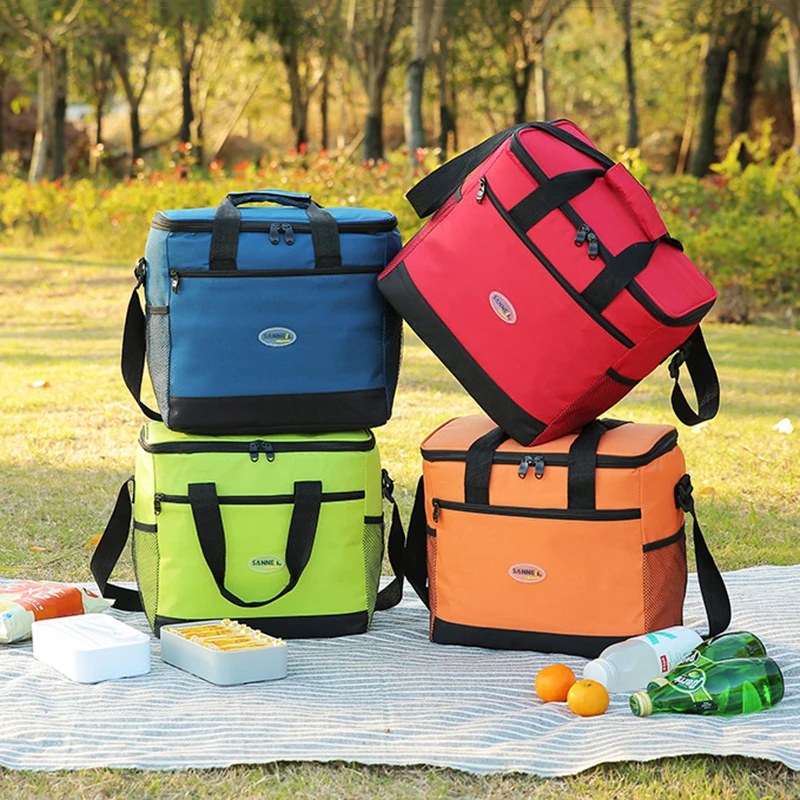 16L Lunch Bags Insulated Lunch Box Cooler Picnic Bags With Side Mesh Pockets Adjustable Shoulder Strap For Beach Outdoor Camping