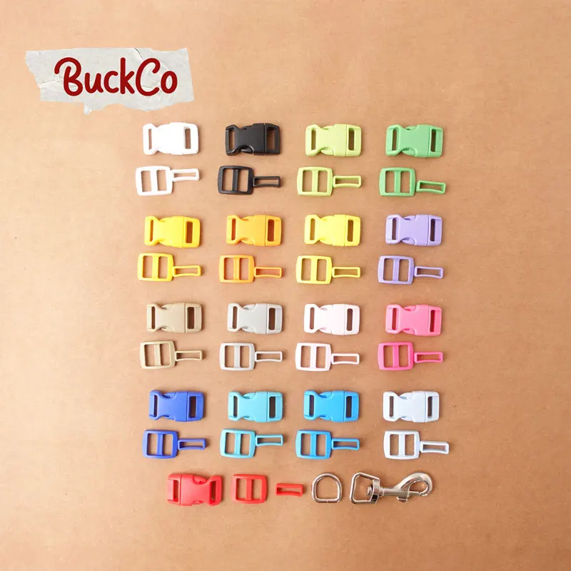 

50pcs/set (plastic buckle+Tri-Glid+square keeper+D ring+metal dog clasp)electroplating 15mm DIY dog collar accessories 17 kinds