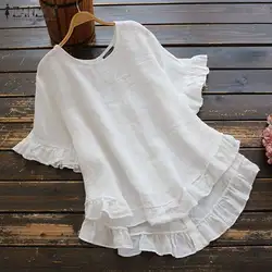 Elegant Ruffle Tops Women's Summer Blouses ZANZEA 2023 Casual Short Sleeve Blusas Female O Neck Asymmetrical Tunic