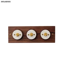Customized Retro Ceramic Switch Surface mounted Concealed Brass Ceramic Black Walnut Retro Art Deco Switch