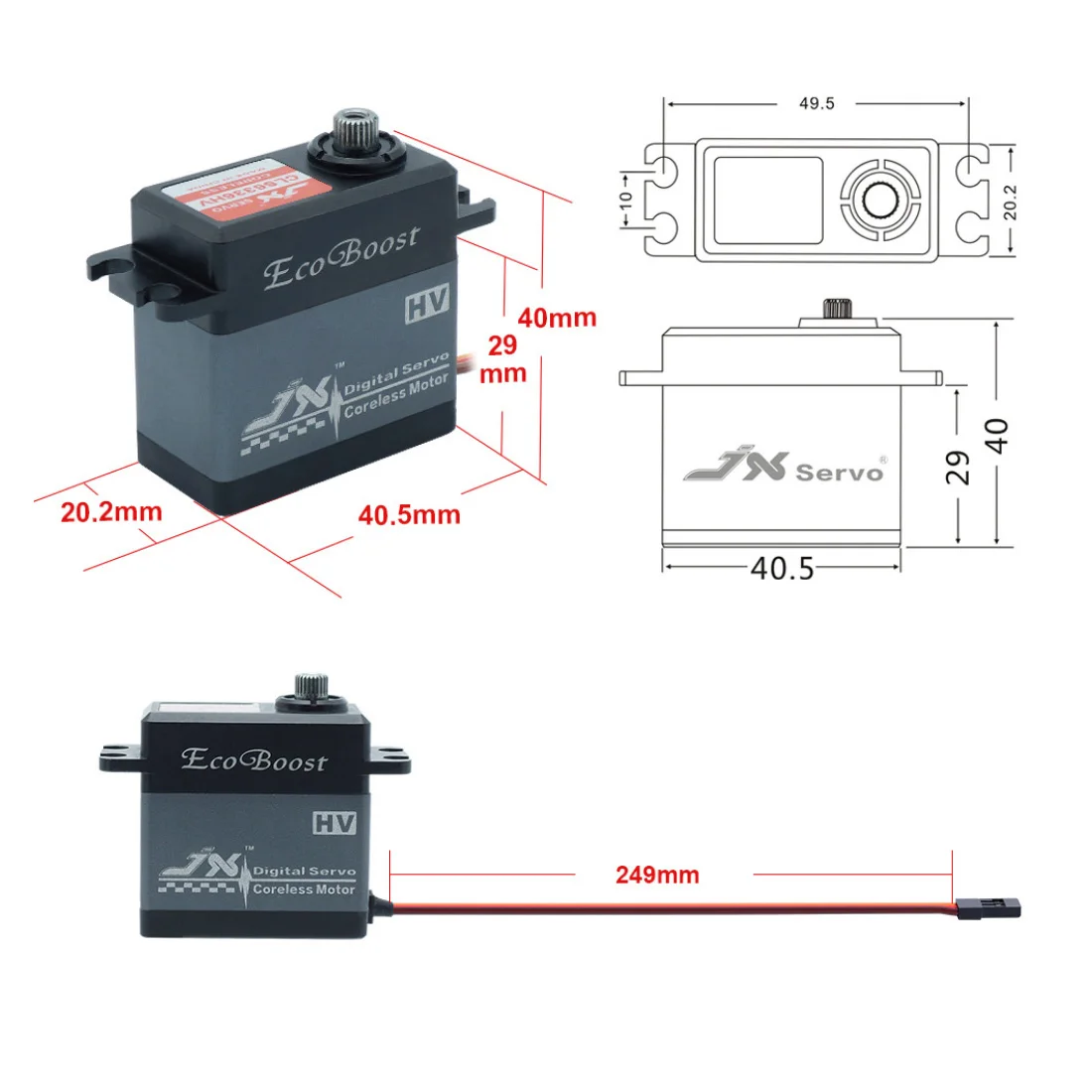 JX Ecoboost-Torque grande CNC Digital Coreless Servo para modelos RC, helicóptero e carros, CLS6336HV, 36kg, 180 graus