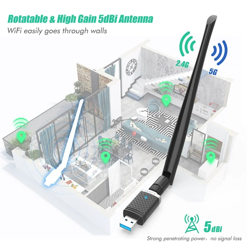 EDUP 1300Mbps Adapter USB WIFI dwuzakresowy 5G/2.4Ghz RTL8812BU USB 3.0 AC Wi-Fi Dongle karta sieciowa na PC akcesoria do laptopa