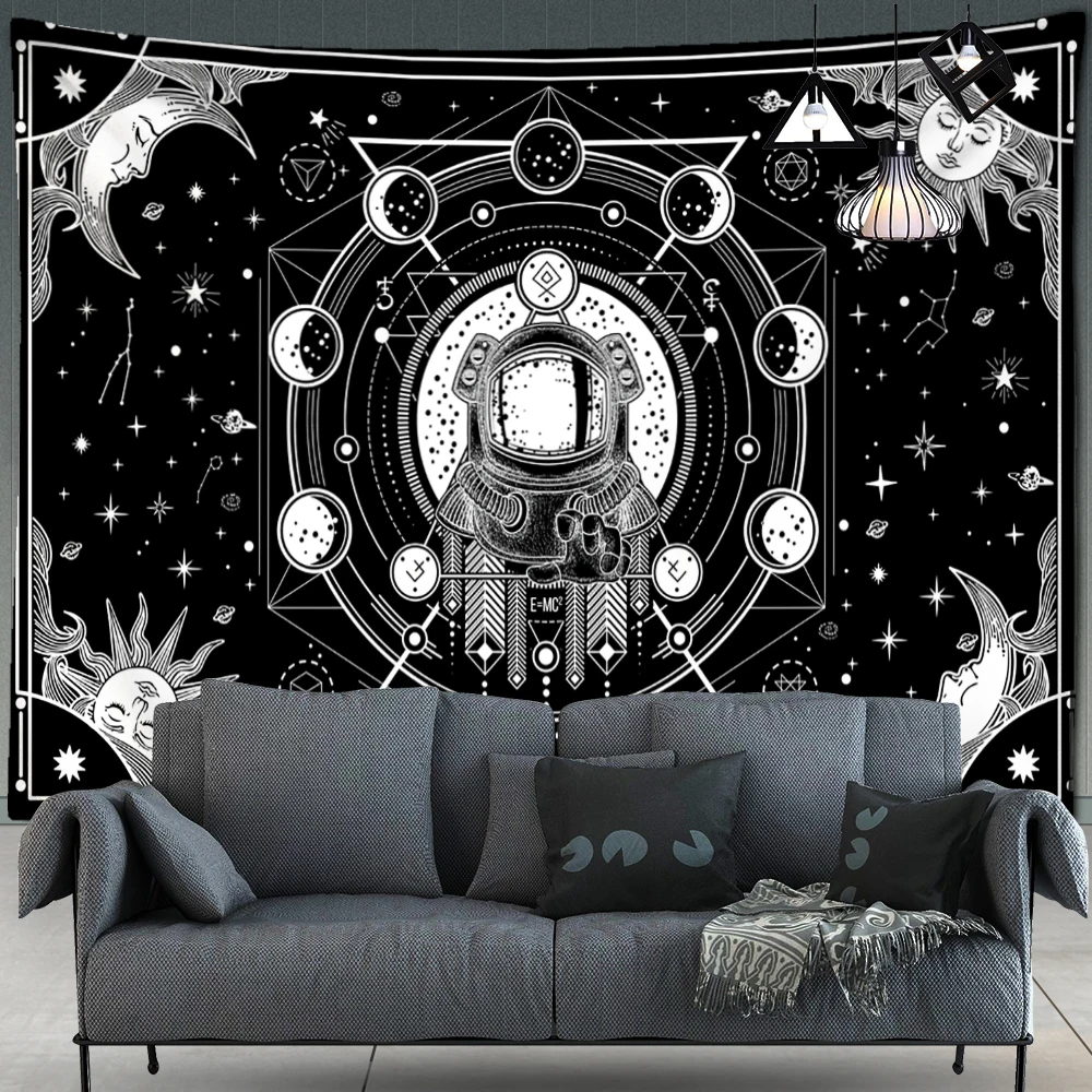 Mandela Style Astronaut Surround The Moon Tapestry Cloth Tapestries Psychedelic Hippie Night Moon Tapestry Mandala Wall Carpet