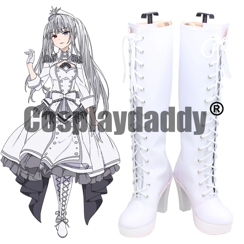 Date A Bullet: Dead or Bullet Third Region Binah Dominion White Kurumi White Queen Anime Cosplay Shoes Heeled Boots X002