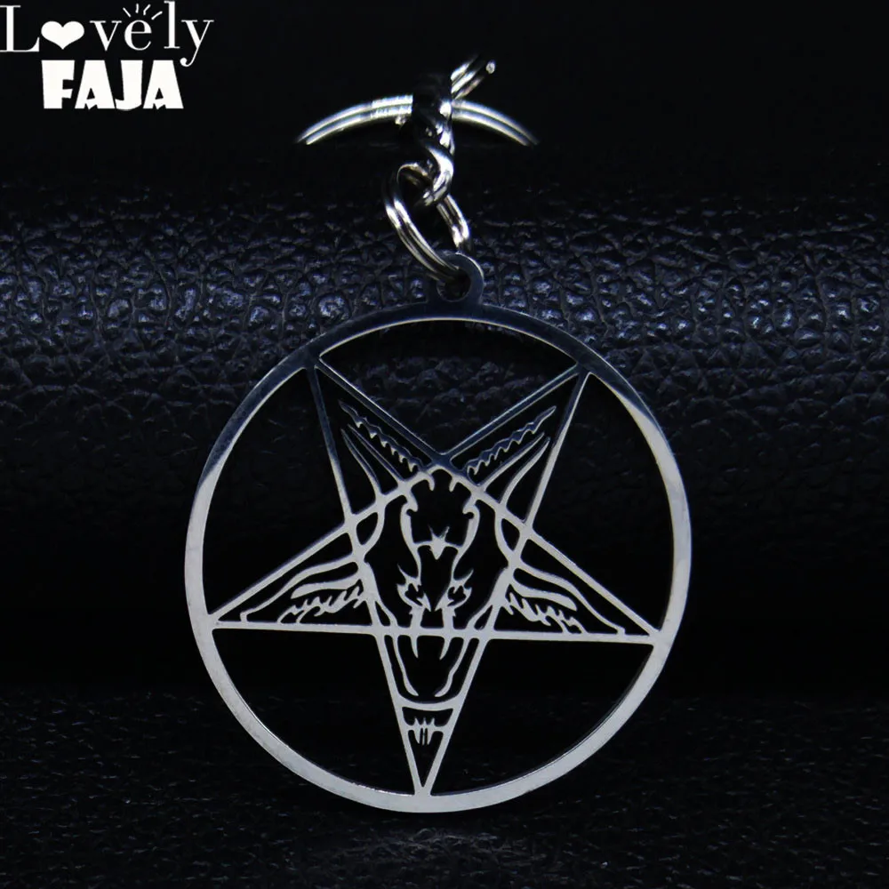 

Large Hollow Talisman Baphomet Stainless Steel Keychains Goat PIN Key Ring Jewelry PIN Patch collier homme K6351S03