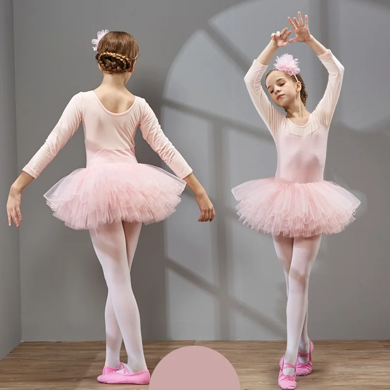 فستان رقص طويل الأكمام للفتيات ، ملابس الأداء ، رقص الباليه ، فستان الباليه طفل ، فستان توتو للأطفال ، التنانير الرقص للأطفال
