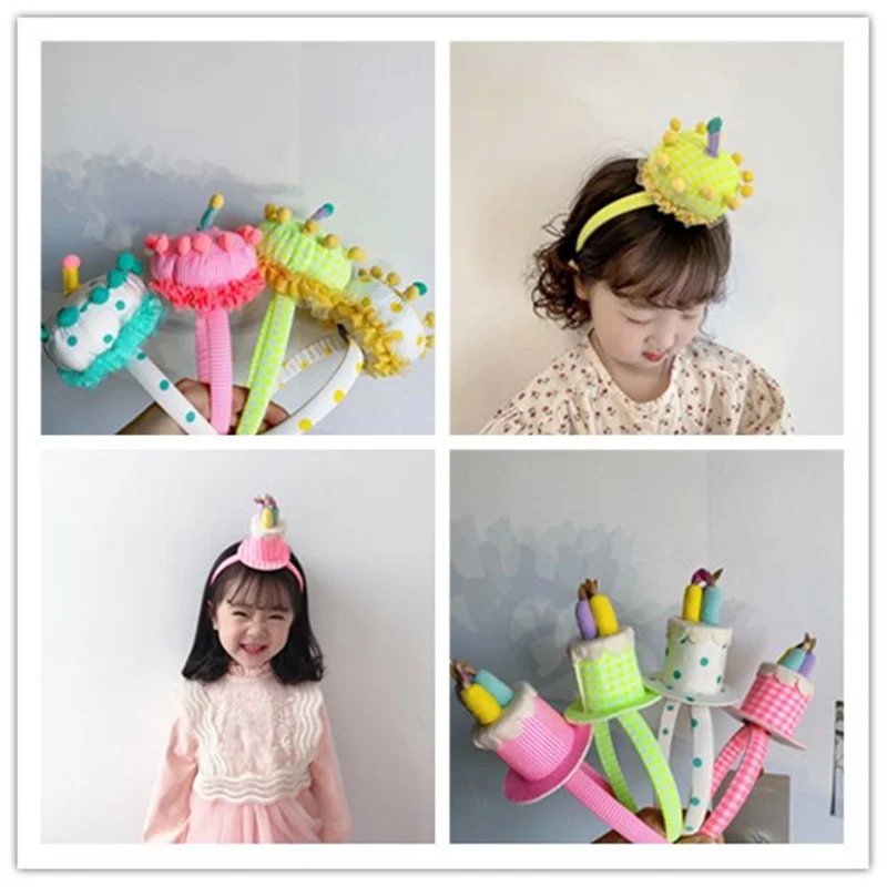 Headband Kids Birthday Cake Kawaii Hair Accessories Girls Party Wear Korean