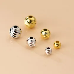 2pcs/lot 925 Sterling Silver Screw Thread Pattern Round Loose Beads 3mm 4mm 5mm S925 Silver Spacer Beads DIY Jewelry Accessories