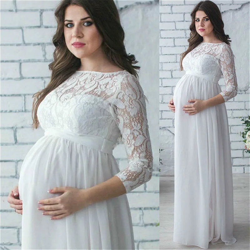 Women Pregnant Maternity Dress Pregnancy Clothes 3/4 Sleeve Wedding Party Dress Maternity Clothes for Photography Props