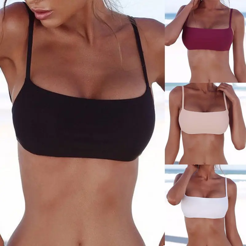 Kobiety seksowne Bikini Top jednokolorowe Backless bandaż Push-Up stroje kąpielowe Bandeau strój kąpielowy stroje kąpielowe