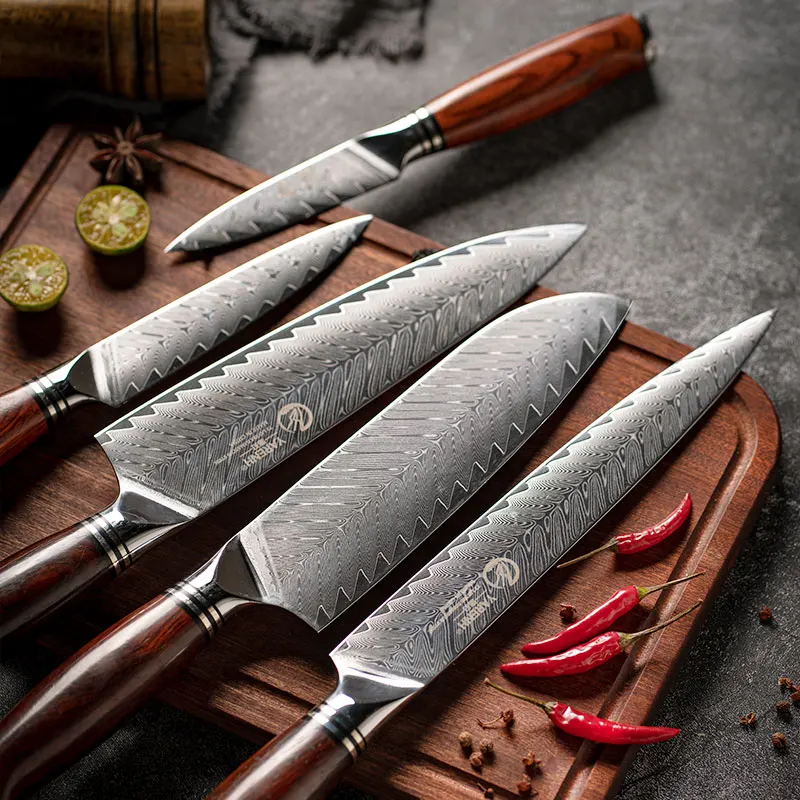 YARENH 2-5 Pcs Kitchen Knife Set 73 Layers Japanese Damascus Professional Utility Cooking Chef Knife Set Dalbergia Wood Handle