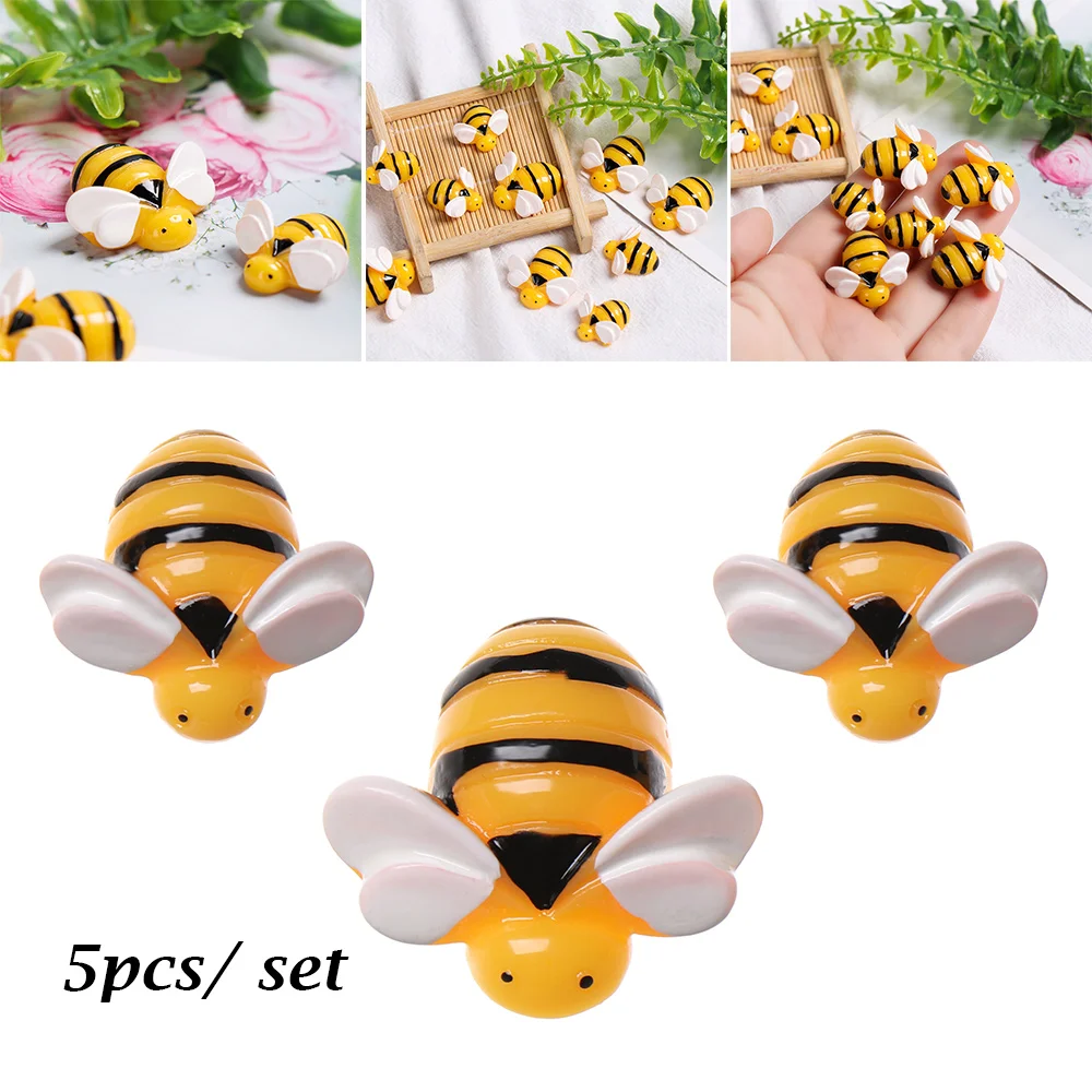 5Pcs Resin Artificial Bees Mini Simulated Animals Slime Pendants Children Toys DIY Clay Hair Ornament Phone Shell Accessories