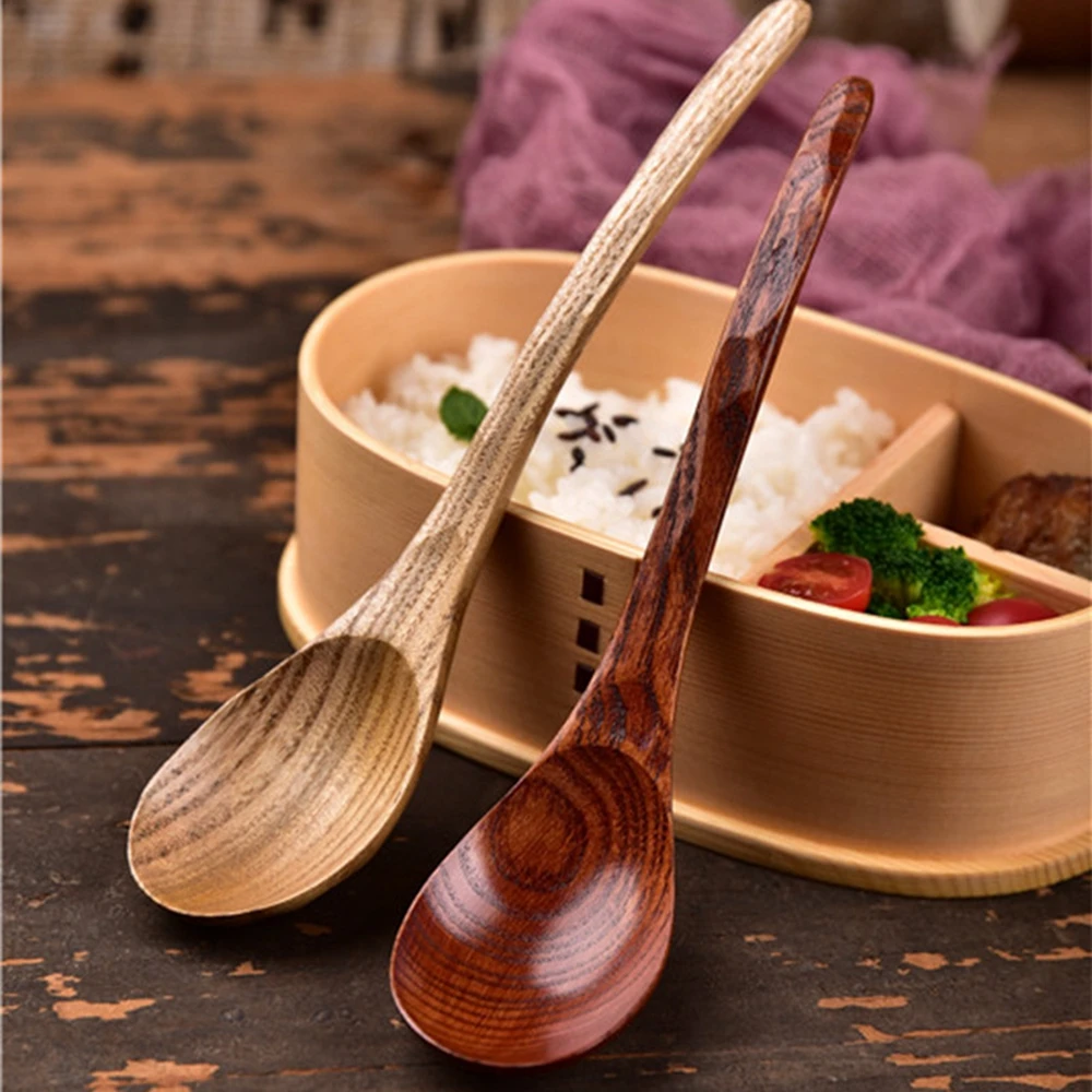 Wooden Soup Spoons Japanese Ramen Spoons Round Nanmu Wood Long Handle Kids Rice Dessert Cooking Tasting Dinner Table Spoon