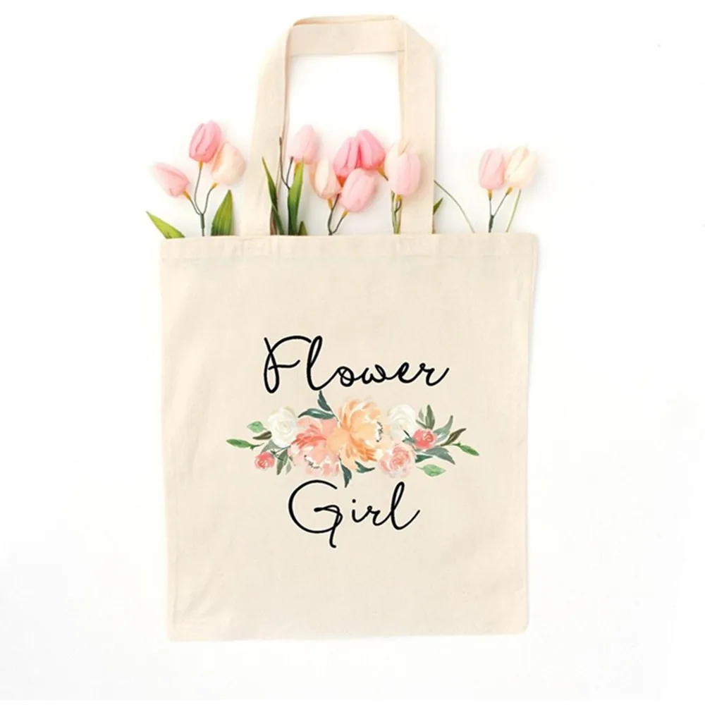 A sweet gift for the Flower Girl in the bridal party, floral design tote bag for a special little girl,cutom  niece tote bag,