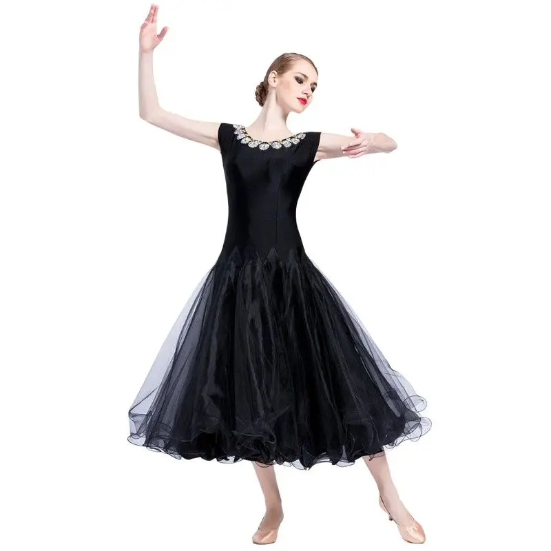 

M-1729 Black sleeveless ballroom dance dress woman waltz tango dance dresses standard ballroom Competition/Practice dress