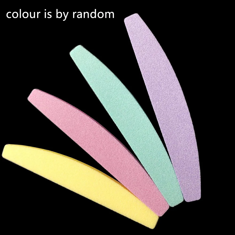 1 قطعة قاعدة معدنية مع 200 قطعة من وسادات استبدال الألوان المختلطة، مبرد إسفنجي للأظافر على شكل نصف قمر، مبرد أظافر قابل للإزالة #5