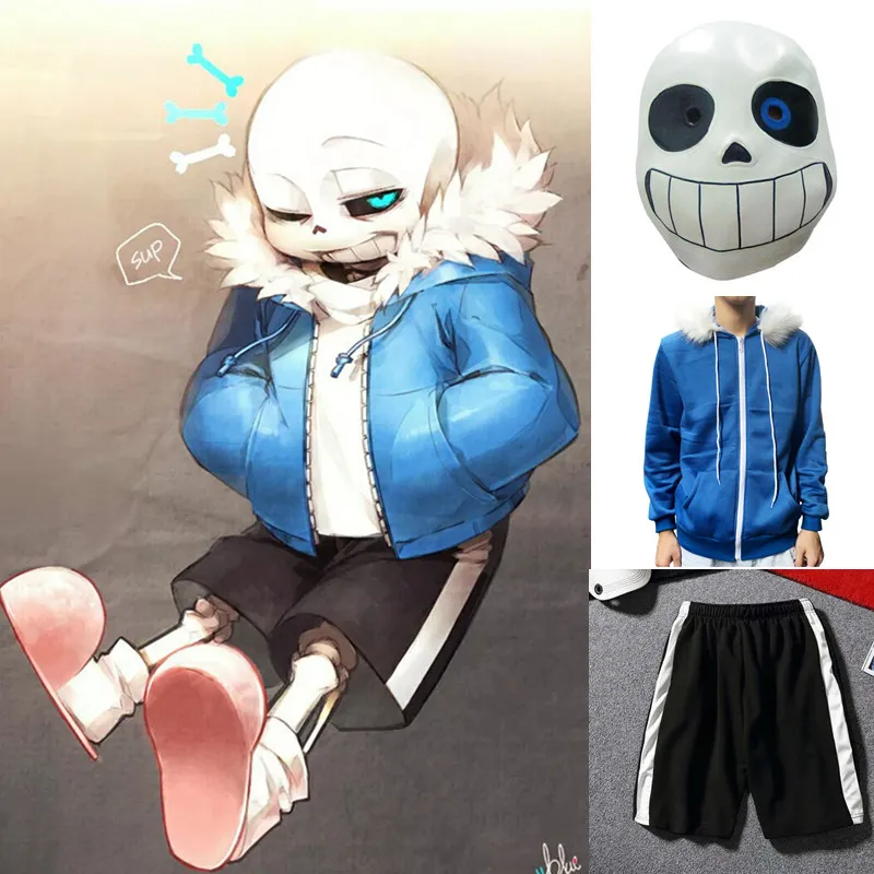 Sans Undertale تأثيري هوديس السراويل الطازجة الهيكل العظمي سترة sans المخملية مقنعين سستة سترة السراويل هالوين زي مجموعة كاملة