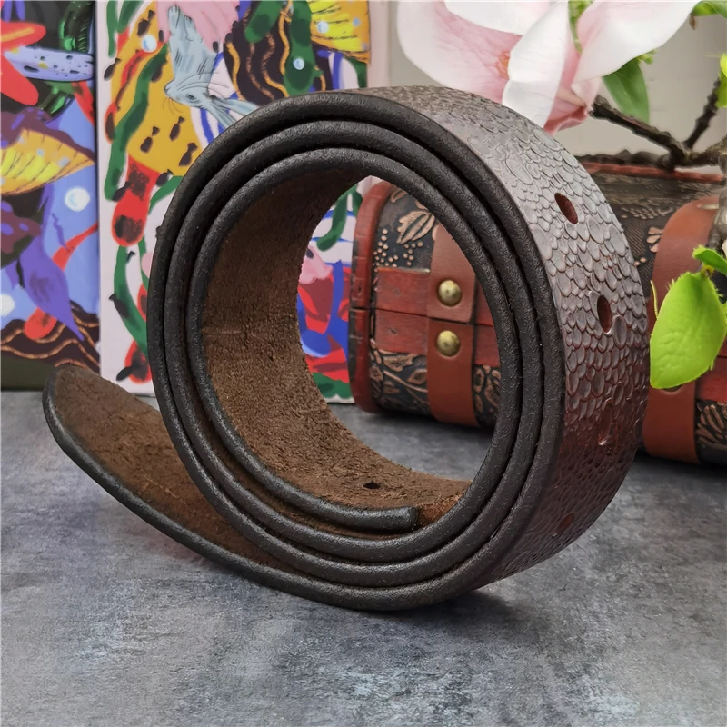 Luxury Vintage Pop Dot Carving Top Thick Leather Men Belt Without Buckle Cinturon Mujer Mens Leather Belts Without Buckles SP13