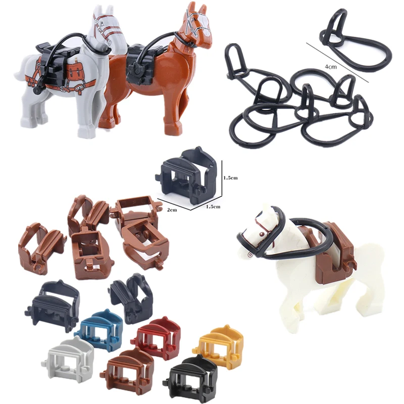 Military War Horse Building Blocks Saddle Horses Rope Whip Accessories Bricks Animal Model Educational Children\'s Toys C255