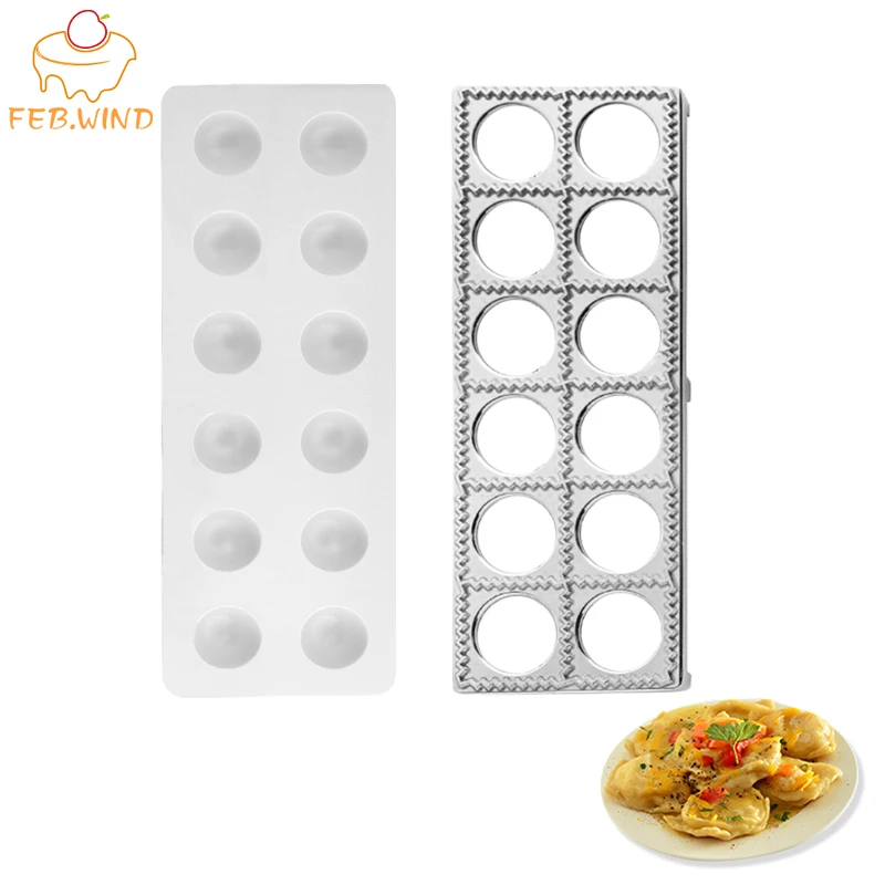 Plastic And Alloy Ravioli Maker 12 Holes Ravioli Mold Tray Pelmeni Pasta Maker Kitchen Aid Pasta Tool Dumplin Mould Press 0116