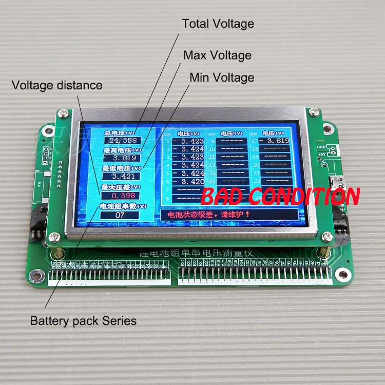 2S-24S Smart Signal/Balance Wires Connection Tester Show Battery Cell Voltage Battery Checker