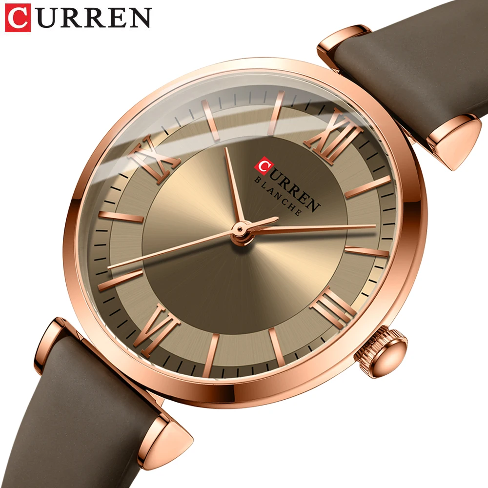 CURREN  Watches Women's Fashion Grace Quartz Clock Ladies Simple Leather Wristwatch Relogio Feminino