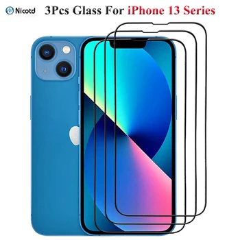 3 adet/grup tam tutkal temperli cam iPhone 13 Pro Max ekran koruyucu cam iPhone 13 Pro 9H güvenlik camı iPhone 13 mini