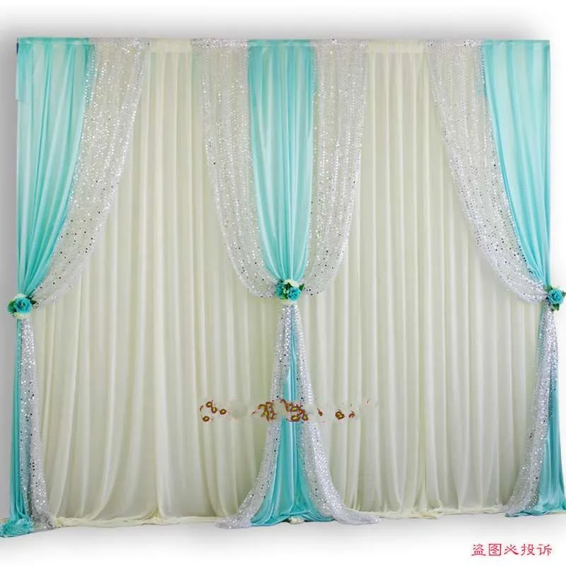 10ftX20ft Luxury sequin edge wedding backdrop white curtain with Swags stage party birthday wall decoratons props