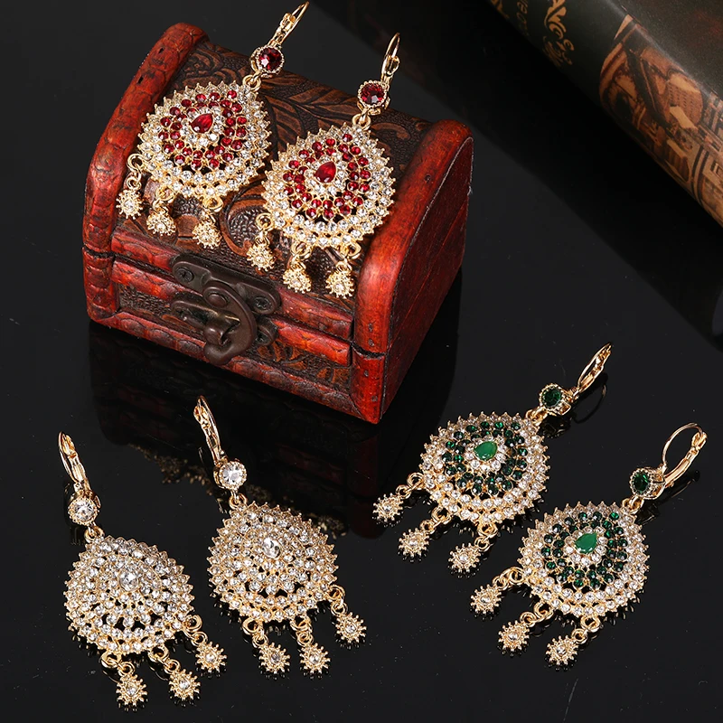 Morocco Caftan Wedding Golden Color Jewelry Earrings For Women Fashion Earrings High Quality Jewelry Full Rhinestone Ear Jewels