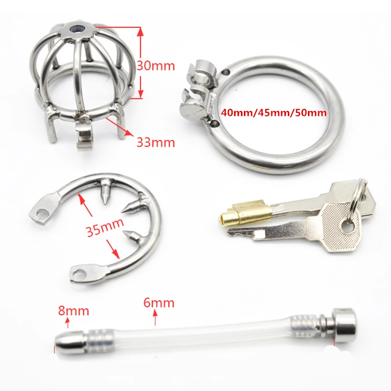 Stainless Steel Male Chastity Device with Anti-off Ring Urethral Catheter,Cock Cage,Penis Rings,Chastity Belt,Sex Toy for Man