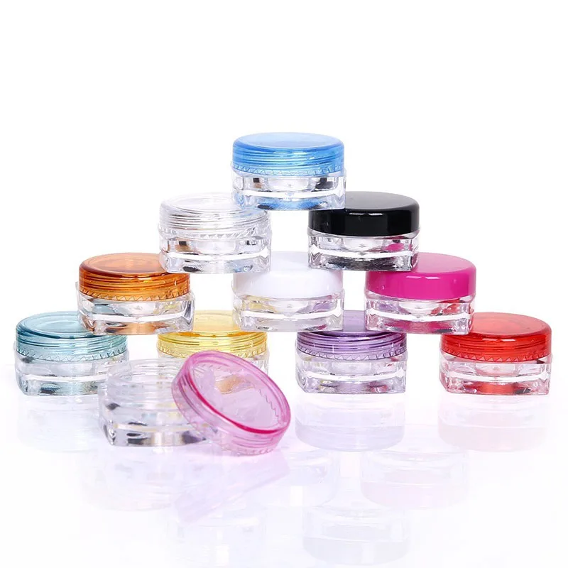 100Pcs 3g 5g Plastic Empty Cosmetic Sample Jar Pot Vials Square Bottom Makeup Container For Face Cream Lip Balm Nail Art Storage