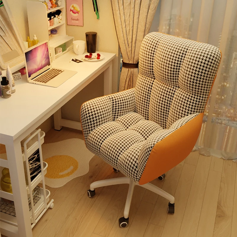 Pink Cute Girl Computer Chair Back Foldable Office Furniture Comfortable Sofa Chair Lift Rotary Reclining Game Chair PU Leather