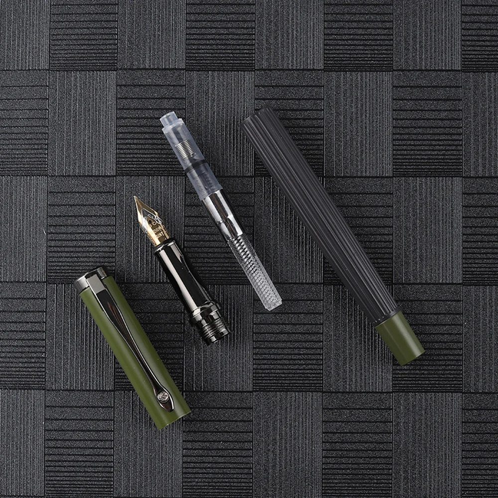 1Pcs High Quality Posture Correction Metal Fountain Pen Frosted Yellow Stripe Gun Grey Stationery Pen School Supplies Ink Pens