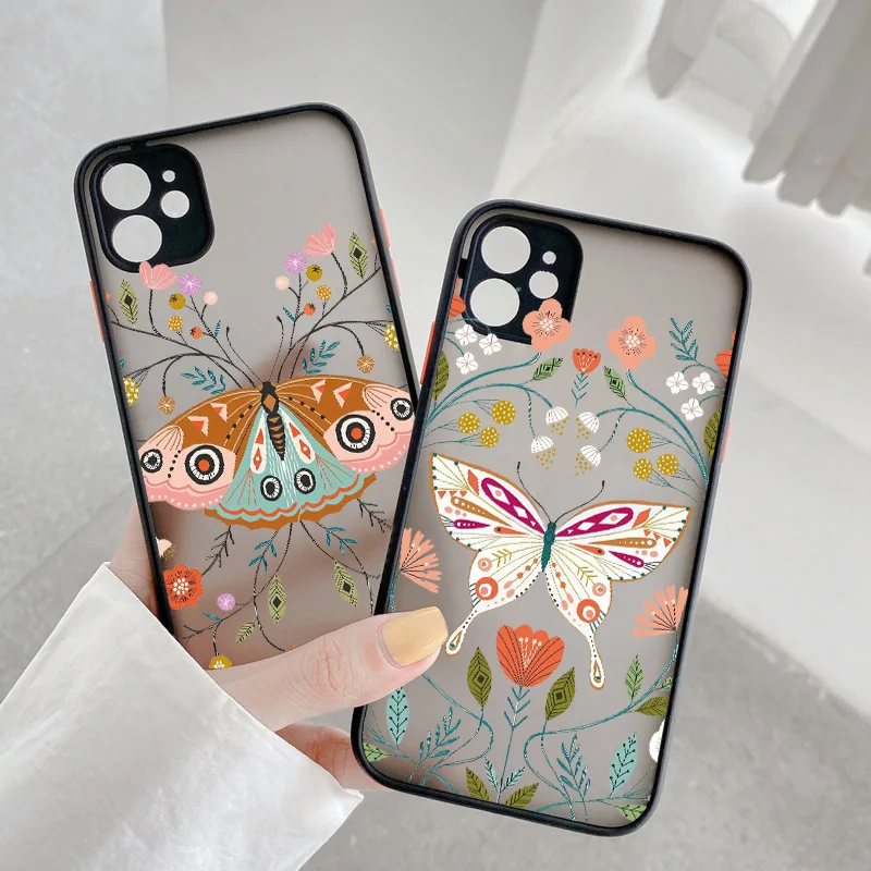 Estetyczne etui na telefon Flowers Butterfly do iPhone 7 8 plus X XS MAX XR SE2 16 15 14 11 12 13 Pro Max Tylna, wstrząsoodporna, miękka obudowa