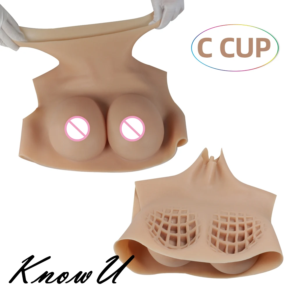 KnowU Silicone C Cup Breast Forms Fake Boobs Cosplay Honeycomb Structure For Transgender Crossdresser