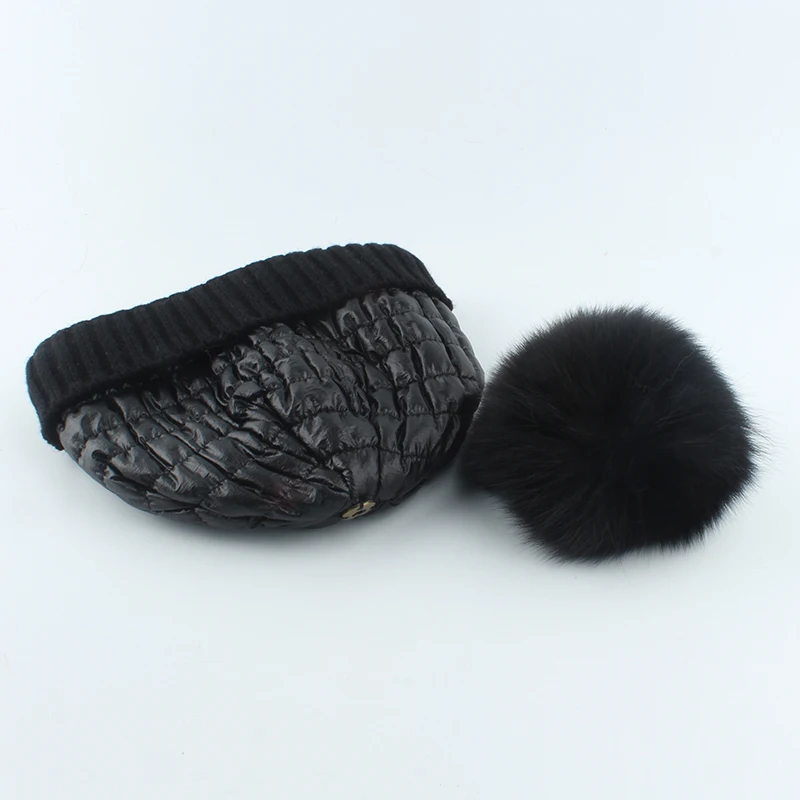 Fox Fur Pompom Beanie Mother Baby Winter Hats For Women Warm Knitted Beanies Cap Real Fur Pompon Hat Bonnet 6
