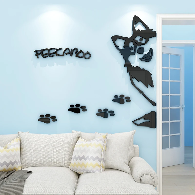 WS192 Husky creative cartoon TV background wall sticker pet shop glass door acrylic 3D wall sticker decoration