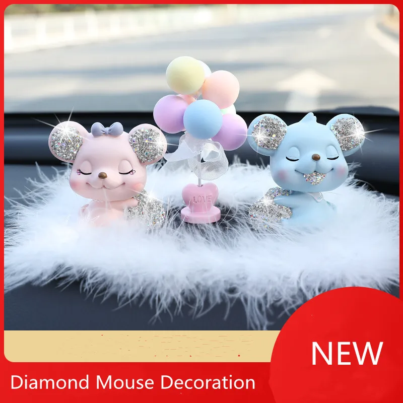 2021 New Arrival Diamond Cartoon Shaking Head Mouse Home Office Decorations New Car Gift Car Decoration