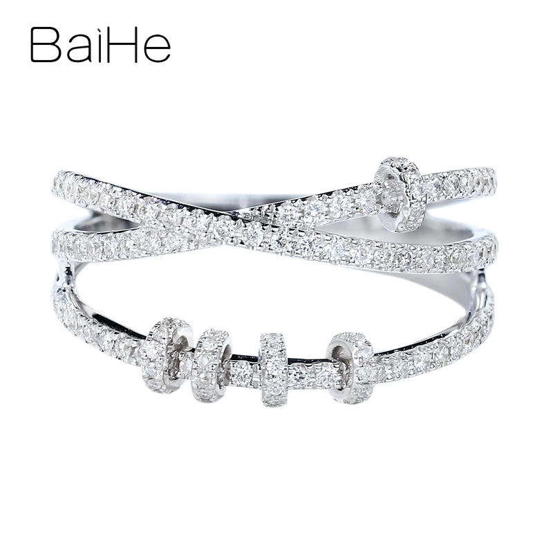 BAIHE Real Solid 14K White Gold H/SI Natural Diamond Ring Women Men Engagement Wedding Trendy Fine Jewelry Anillo de diamantes