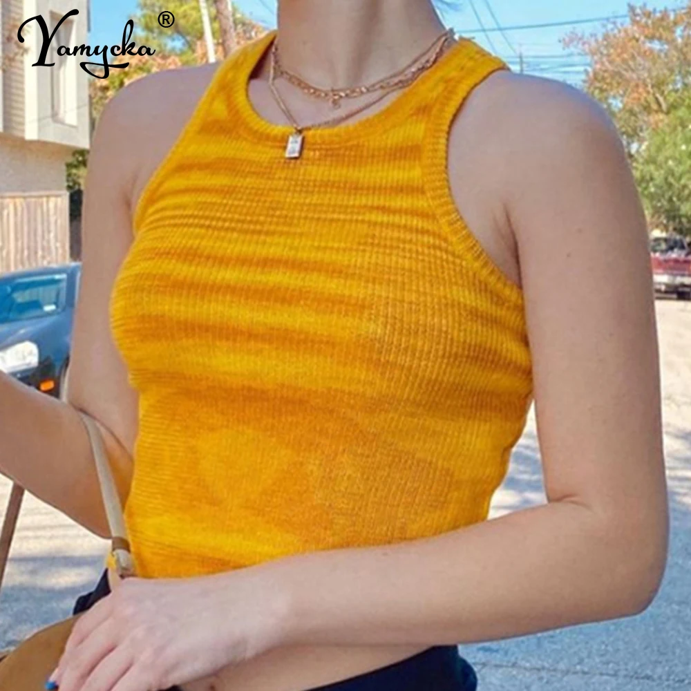 Sexy Green knit tank top women 2024 summer y2k streetwear vintage clothes crop top night club party festival stroje damskie topy