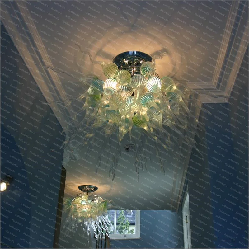 

Luxury Transparent Chandeliers Ceiling Light Teal Olive Green Shade Hand Blown Glass Pendant Lights Italian Home Art Decoration