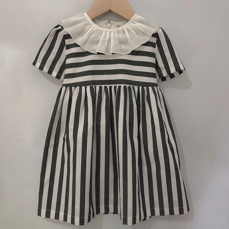 Children Boutique Clothing Set Custom Black White Striped Cotton and Linen For Boys Girls Spanish Sister Brother Fashion Clothes