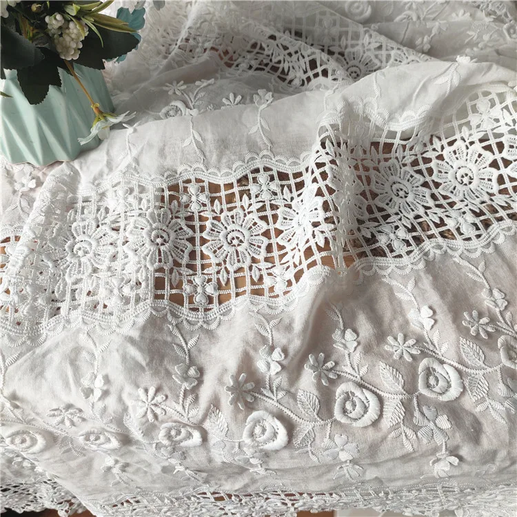 White Cotton Hollow Milk Silk Embroidered Fabric 3D Flower Embroidered Dress Curtain Women\'s Fabric,patchwork cloth,