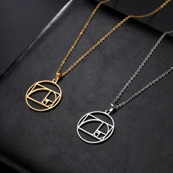 Geometry Circle Triangle Fibonacci Spiral Pendant Necklace Golden Ratio Hollow Stainless Steel Women Choker Necklace Jewelry