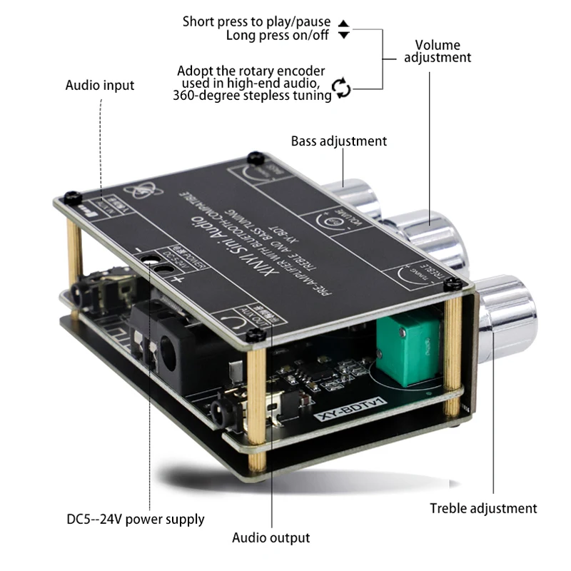 لهجة المضخم HiFi الصوت NE5532 المعادل بلوتوث متوافق 5.1 استقبال لاسلكي Preamp Aux قبل مكبر للصوت Aux DC5-24V