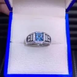 man silver ring classic deep blue topaz ring with silver jewelry natural gem 925 sterling silver hot selling birthday party gift