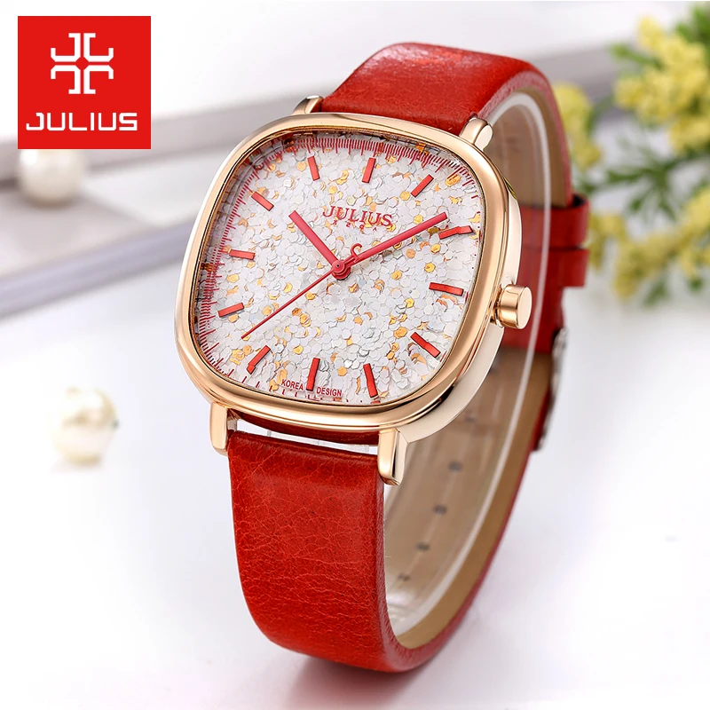 Hot Julius Lady Women\'s Sequin Watch 5 Colors Drama Fashion Hours Clock Bracelet Leather Girl Birthday Gift Box