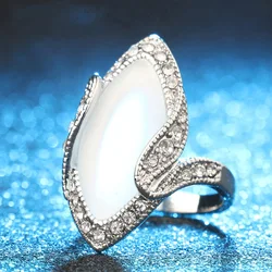 Luxury Fashion Big Oval Opal Ring Vintage Cat's-eye White Crystal Stainless steel Rings For Women jewelry Gift jz229 punk aenl