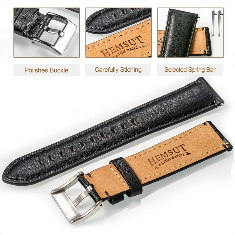 HEMSUT Genuine Leather Watch Bands For Man Women Quick Release  Handmade Vintage Cow Leather Watch Strap 18mm 20mm 22mm 24mm